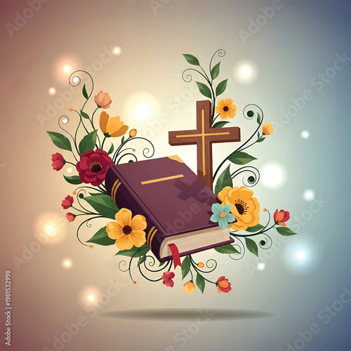 Holy Bible with Cross and Flowers 1.