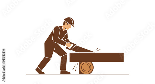 Man pushing heavy wooden log.
