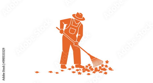 Man raking leaves in autumn.