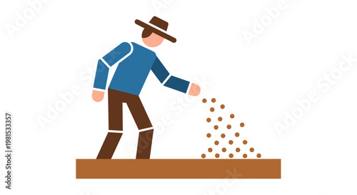 Man scattering seeds on ground.