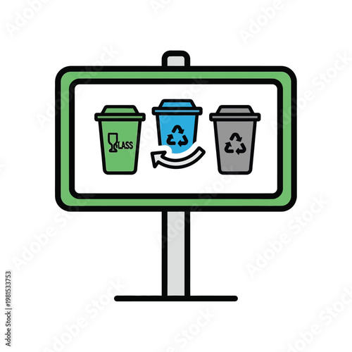 Recycling bins with clear labels for waste separation.