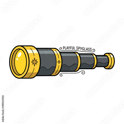 Playful Cartoon Spyglass Telescope Hand-Drawn Vector Illustration