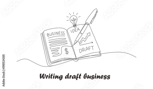 One continuous line drawing of Opened book. Education in school and library studying in simple linear style.Writing draft business in Editable stroke. Doodle vector illustration.