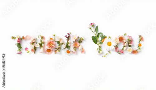 Love Word Made of Flowers, Romantic Floral Typography Minimal Background