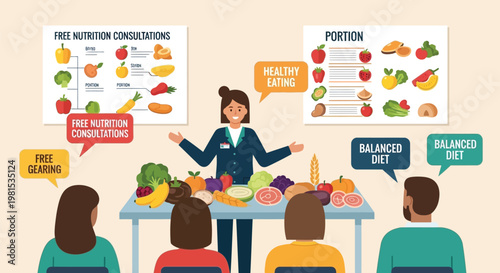 Nutritionist teaching healthy eating and balanced diet concepts.