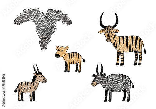 Safari Animals Vector Illustration for Kids Drawing - A Collection of Wild Animals in a Hand-Drawn Style