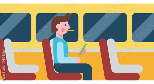 Man sitting on train seat.