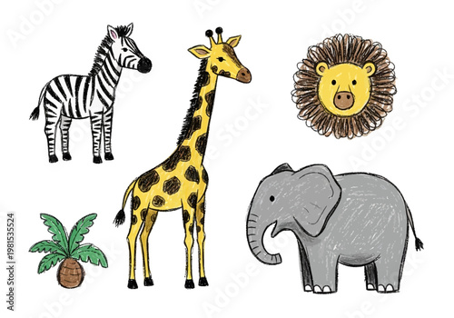Cute Cartoon African Safari Animals Vector Illustration for Kids Drawing