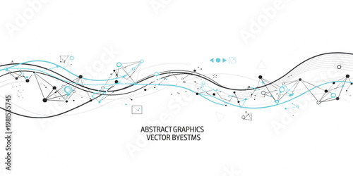 Abstract Technology Wave Background with Connected Lines, Data Points, and Digital Network Elements for Modern Communication, Big Data Visualization, and Futuristic Design