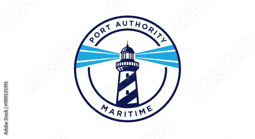 Nautical Emblem with Lighthouse and Beams, Maritime Symbol