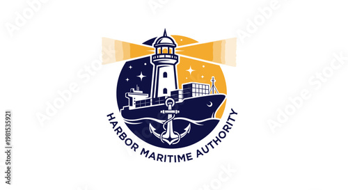 Nautical Emblem with Lighthouse and Anchor Symbolizing Maritime Industry