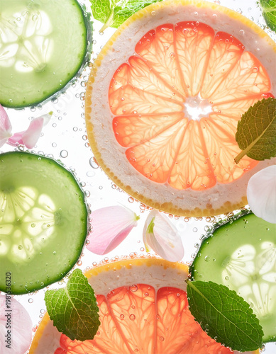 Fresh Cucumber Citrus Flower Infused Water Background