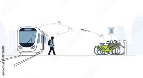 Modern public transport hub connecting train and bicycle.