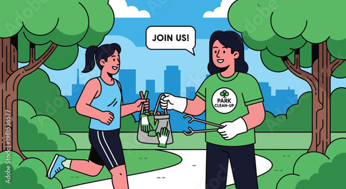 Two women participating in a park cleanup event.