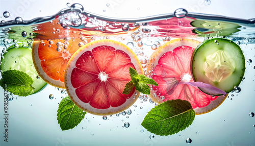 Fresh Cucumber Citrus Flower Infused Water Background