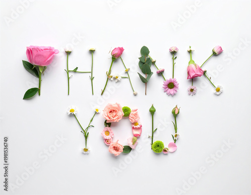 Love Word Made of Flowers, Romantic Floral Typography Minimal Background