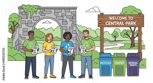 Volunteers promoting recycling and park cleanliness.