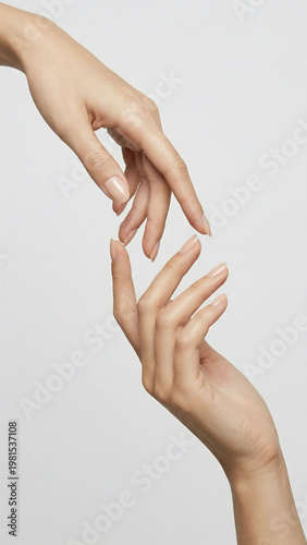 Beautiful Female Hands with French Manicure, Clean Minimal Beauty Background