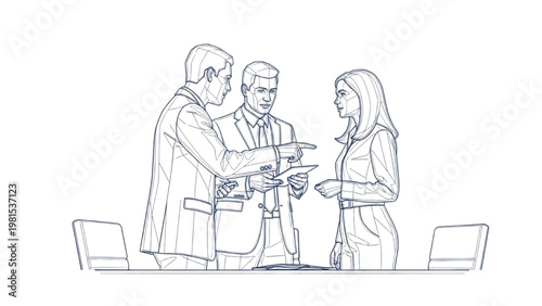 Business Conflict Discussion Line Art – Corporate Disagreement Meeting Team Communication Office Illustration