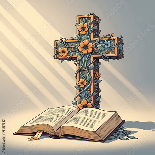 Ornate Cross with Open Bible.