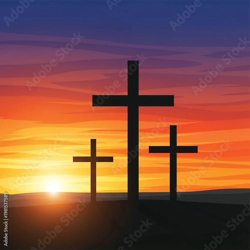Three Crosses on a Hilltop Silhouette 6.