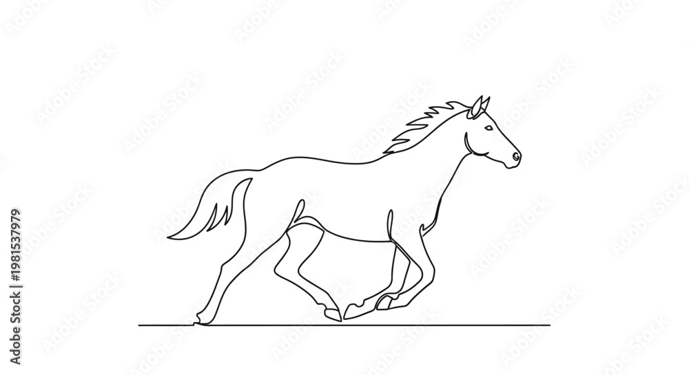 Fototapeta premium Line Art Horse Galloping, Dynamic Animal Illustration, Equestrian Motion