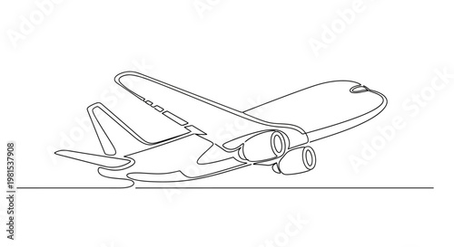 Airplane taking off, continuous line drawing, minimalist, aviation, travel concept