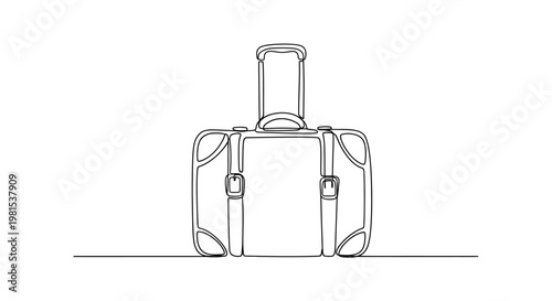 Minimalist Line Art of a Vintage Suitcase with Wheels and Handle