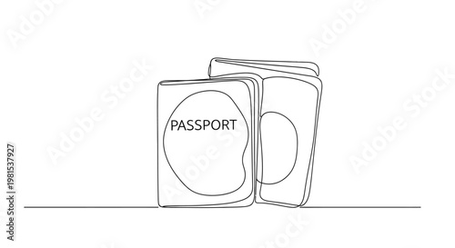 Minimalist Line Art of Stacked Passports, Travel Document Icon, International Journey Concept
