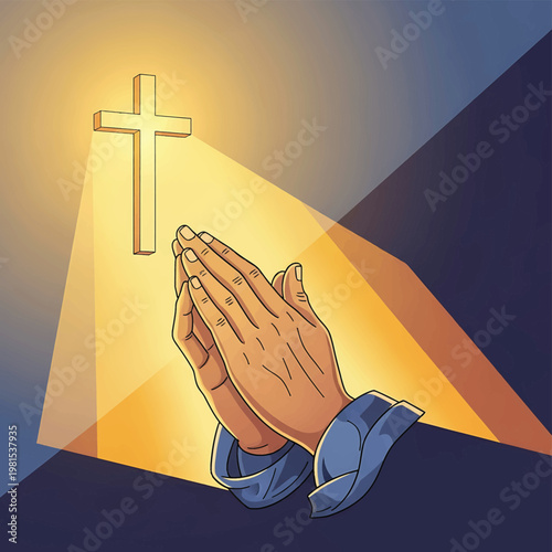 Praying Hands with Cross Symbol 2.