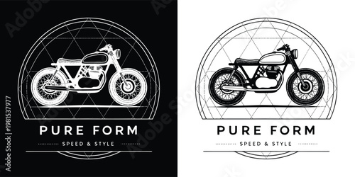 A vintage style graphic illustration of a classic cafe racer motorcycle design, perfect for a modern brand logo or t-shirt print.