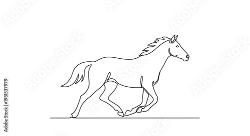 Line Art Horse Galloping, Dynamic Animal Illustration, Equestrian Motion
