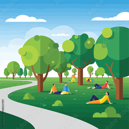 People Relaxing in Green Park Area.
