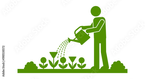 Man watering plants with can.