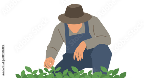 Man wearing overalls working plants.