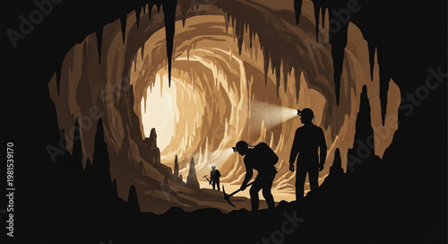 Explorers in a Mysterious Cave - A Journey into the Unknown.