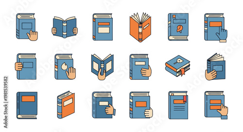 Collection of Book Icons: Reading, Education, Knowledge, Library, and Bookstore Concepts