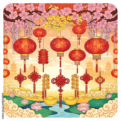 Red Chinese Lanterns Hanging Decorations 1.