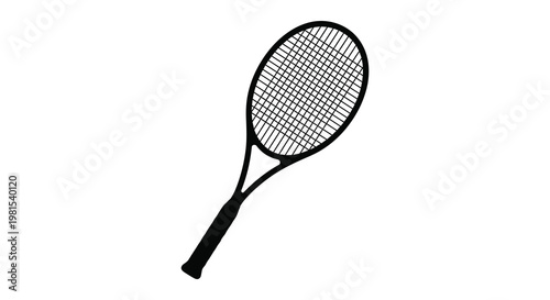 A black tennis racket displayed against a white background clean silhouette