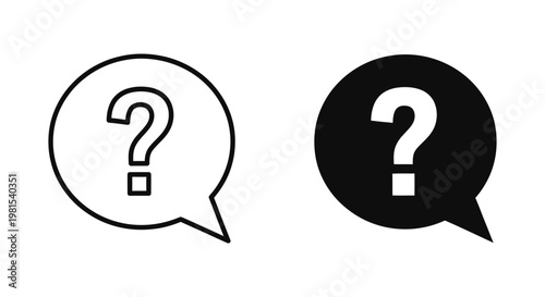 Set of minimalist question mark speech bubble icons in outline and solid styles for customer support, FAQ help centers, and user interface communication design.