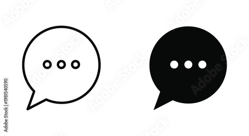 Set of minimalist speech bubble icons with ellipsis dots representing active chat, messaging, and digital communication for UI and UX design