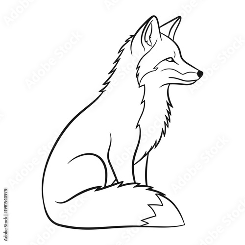 Sitting fox outline line art illustration