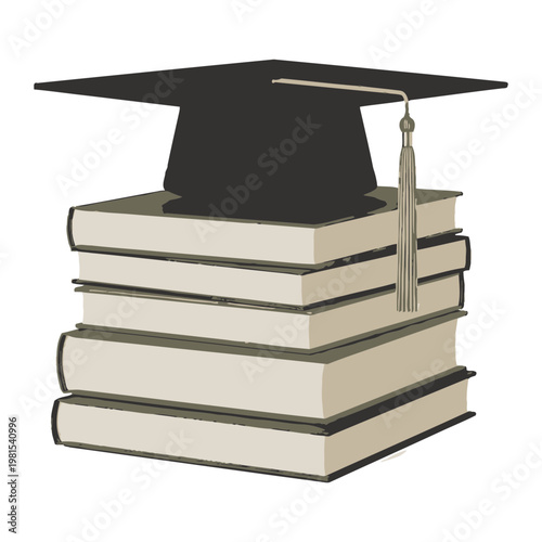 Graduation cap on stack of textbook illustration