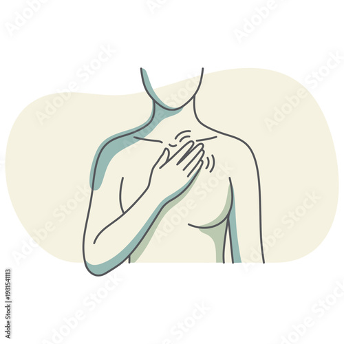 Person holding chest with pain or discomfort illustration.