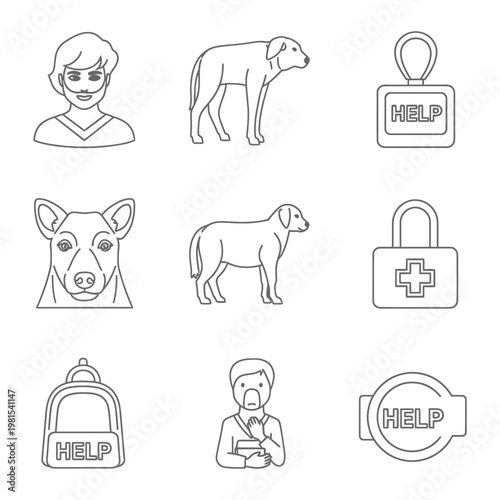 Animal welfare and pet rescue line icons