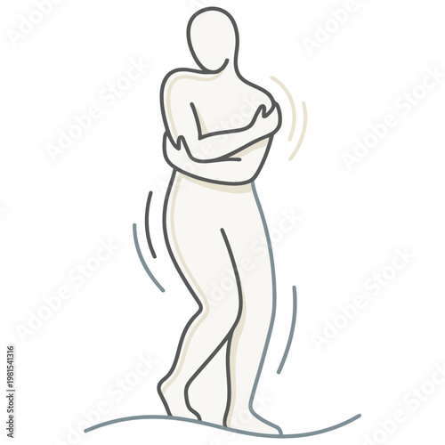 Person shivering and hugging themselves for warmth.