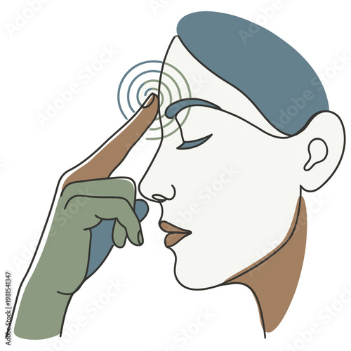 Person Touching Forehead With Finger Indicating Thought.