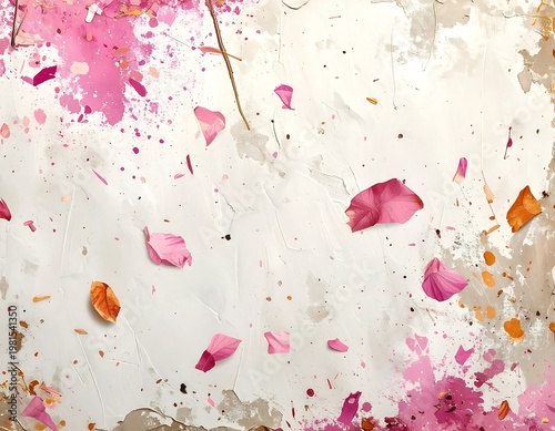 ROMANTIC FLORAL BACKGROUND FEATURING SOFT PINK PAINT SPLASHES