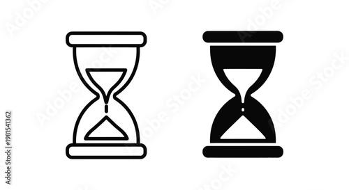 Minimalist hourglass icons in outline and solid black styles representing time management, deadlines, and waiting periods for business productivity and project scheduling.
