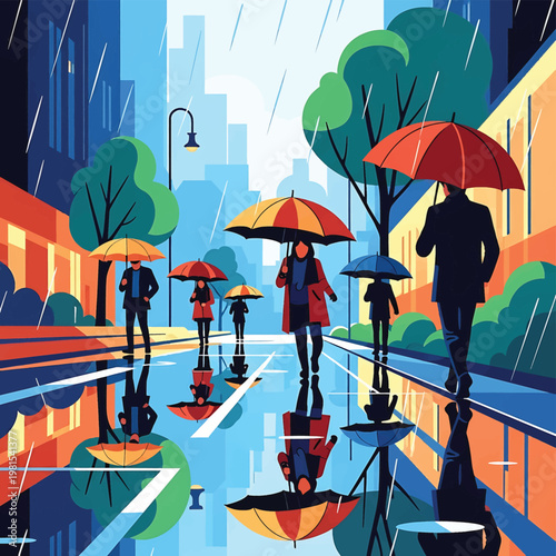 People Walking with Colorful Umbrellas 7.